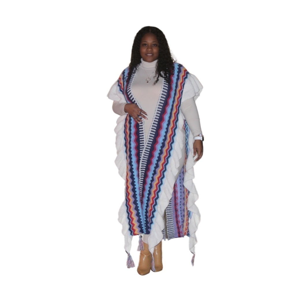 Colorful Zigzag Patterned Poncho